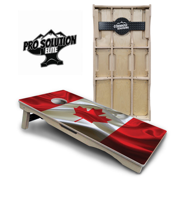 Pro Solution Elite - Canadian Flag - Professional Tournament Cornhole Boards 3/4" Baltic Birch - Zero Bounce Zero Movement Vertical Interlocking Braces for Extra Weight & Stability +Double Thick Legs +Airmail Blocker