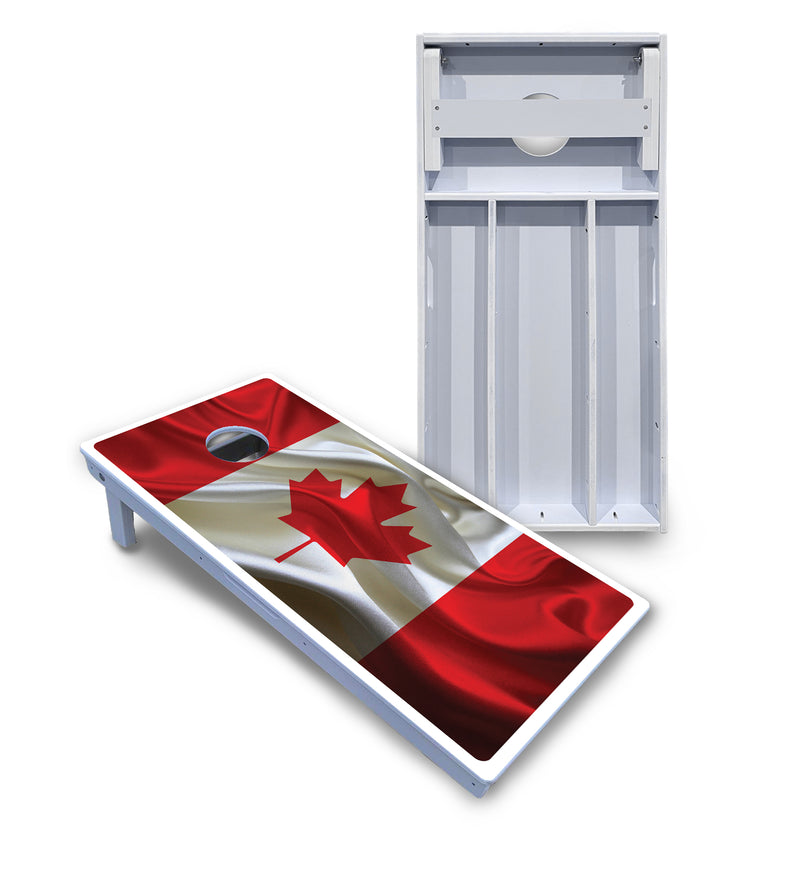 Waterproof - Wavy Canadian Flag - All Weather Boards "Outdoor Solution" 18mm(3/4")Direct UV Printed - Regulation 2' by 4' Cornhole Boards (Set of 2 Boards) Double Thick Legs, with Leg Brace & Dual Support Braces!