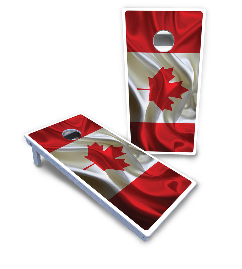 Waterproof - Wavy Canadian Flag - All Weather Boards "Outdoor Solution" 18mm(3/4")Direct UV Printed - Regulation 2' by 4' Cornhole Boards (Set of 2 Boards) Double Thick Legs, with Leg Brace & Dual Support Braces!