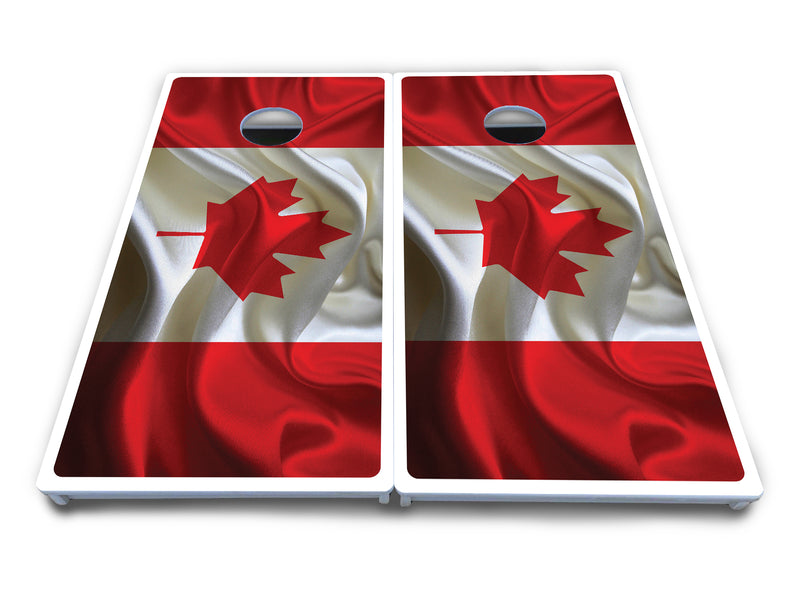 Waterproof - Wavy Canadian Flag - All Weather Boards "Outdoor Solution" 18mm(3/4")Direct UV Printed - Regulation 2' by 4' Cornhole Boards (Set of 2 Boards) Double Thick Legs, with Leg Brace & Dual Support Braces!