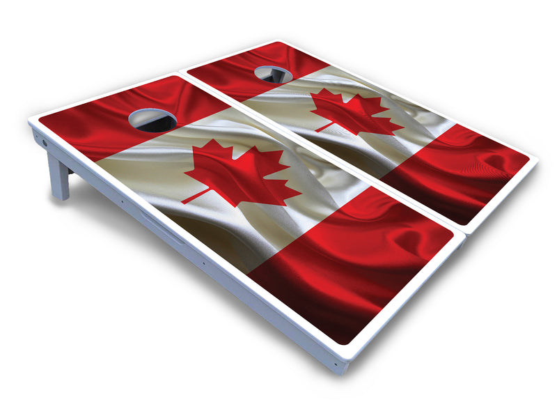 Waterproof - Wavy Canadian Flag - All Weather Boards "Outdoor Solution" 18mm(3/4")Direct UV Printed - Regulation 2' by 4' Cornhole Boards (Set of 2 Boards) Double Thick Legs, with Leg Brace & Dual Support Braces!