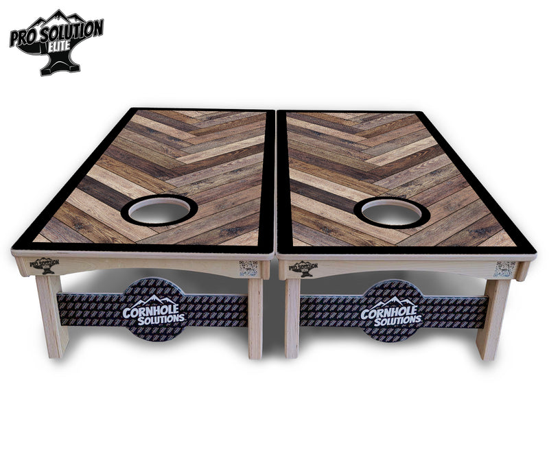 Pro Solution Elite - Herringbone w/Border Options - Professional Tournament Cornhole Boards 3/4" Baltic Birch - Zero Bounce Zero Movement Vertical Interlocking Braces for Extra Weight & Stability +Double Thick Legs +Airmail Blocker