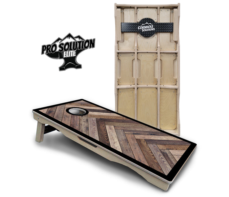 Pro Solution Elite - Herringbone w/Border Options - Professional Tournament Cornhole Boards 3/4" Baltic Birch - Zero Bounce Zero Movement Vertical Interlocking Braces for Extra Weight & Stability +Double Thick Legs +Airmail Blocker