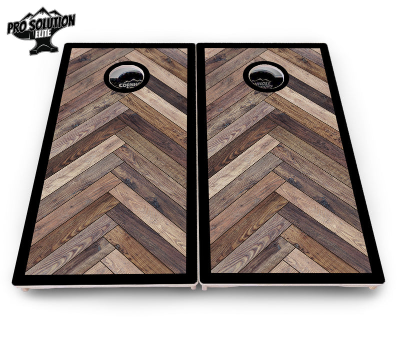 Pro Solution Elite - Herringbone w/Border Options - Professional Tournament Cornhole Boards 3/4" Baltic Birch - Zero Bounce Zero Movement Vertical Interlocking Braces for Extra Weight & Stability +Double Thick Legs +Airmail Blocker