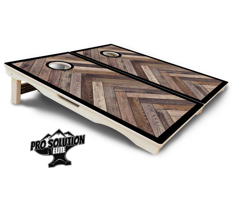 Pro Solution Elite - Herringbone w/Border Options - Professional Tournament Cornhole Boards 3/4" Baltic Birch - Zero Bounce Zero Movement Vertical Interlocking Braces for Extra Weight & Stability +Double Thick Legs +Airmail Blocker