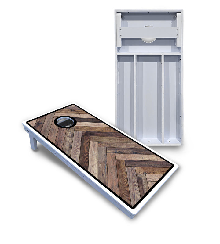 Herringbone w/ Border Cornhole Boards - All Weather Series