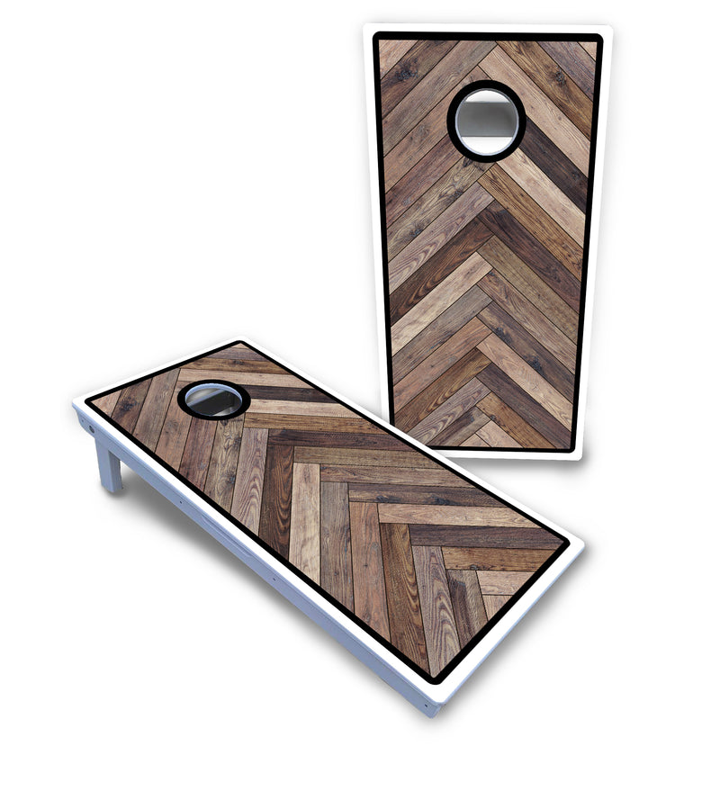 Waterproof - Herringbone w/ Border Options - All Weather Boards "Outdoor Solution" 18mm(3/4")Direct UV Printed - Regulation 2' by 4' Cornhole Boards (Set of 2 Boards) Double Thick Legs, with Leg Brace & Dual Support Braces!