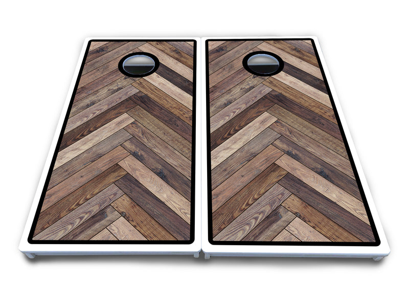 Waterproof - Herringbone w/ Border Options - All Weather Boards "Outdoor Solution" 18mm(3/4")Direct UV Printed - Regulation 2' by 4' Cornhole Boards (Set of 2 Boards) Double Thick Legs, with Leg Brace & Dual Support Braces!