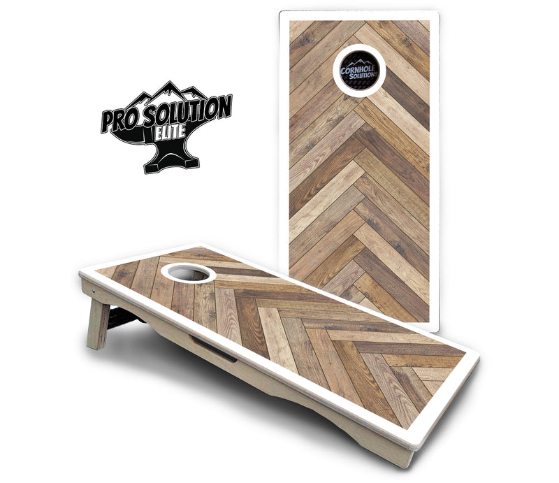 Pro Solution Elite - Herringbone w/Border Options - Professional Tournament Cornhole Boards 3/4" Baltic Birch - Zero Bounce Zero Movement Vertical Interlocking Braces for Extra Weight & Stability +Double Thick Legs +Airmail Blocker