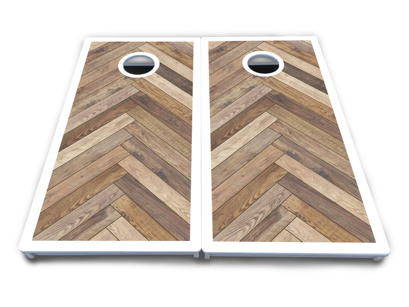 Waterproof - Herringbone w/ Border Options - All Weather Boards "Outdoor Solution" 18mm(3/4")Direct UV Printed - Regulation 2' by 4' Cornhole Boards (Set of 2 Boards) Double Thick Legs, with Leg Brace & Dual Support Braces!