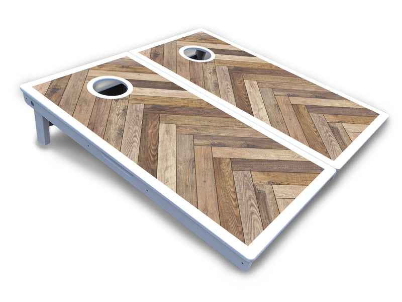 Waterproof - Herringbone w/ Border Options - All Weather Boards "Outdoor Solution" 18mm(3/4")Direct UV Printed - Regulation 2' by 4' Cornhole Boards (Set of 2 Boards) Double Thick Legs, with Leg Brace & Dual Support Braces!