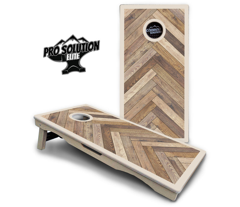 Pro Solution Elite - Herringbone w/Border Options - Professional Tournament Cornhole Boards 3/4" Baltic Birch - Zero Bounce Zero Movement Vertical Interlocking Braces for Extra Weight & Stability +Double Thick Legs +Airmail Blocker