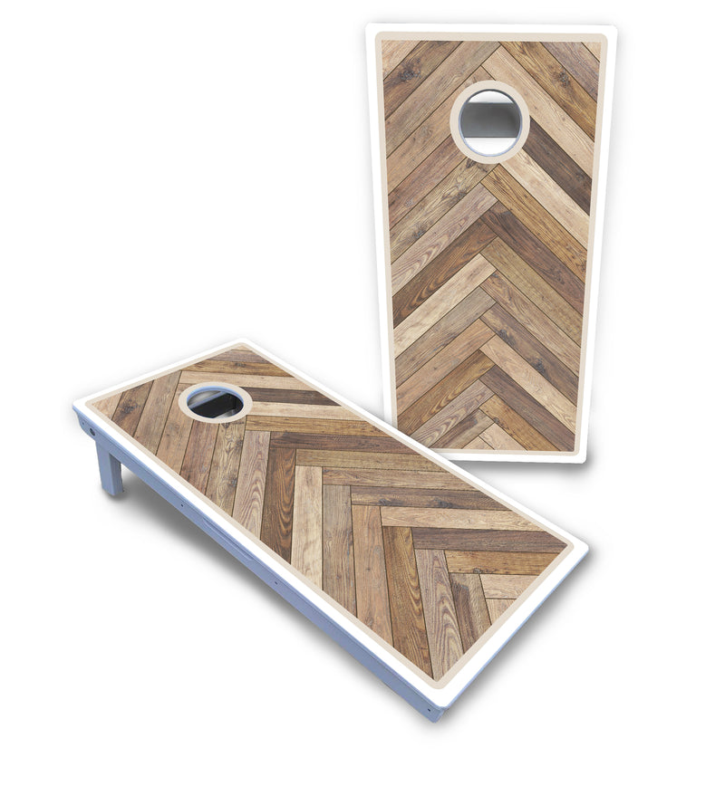 Waterproof - Herringbone w/ Border Options - All Weather Boards "Outdoor Solution" 18mm(3/4")Direct UV Printed - Regulation 2' by 4' Cornhole Boards (Set of 2 Boards) Double Thick Legs, with Leg Brace & Dual Support Braces!