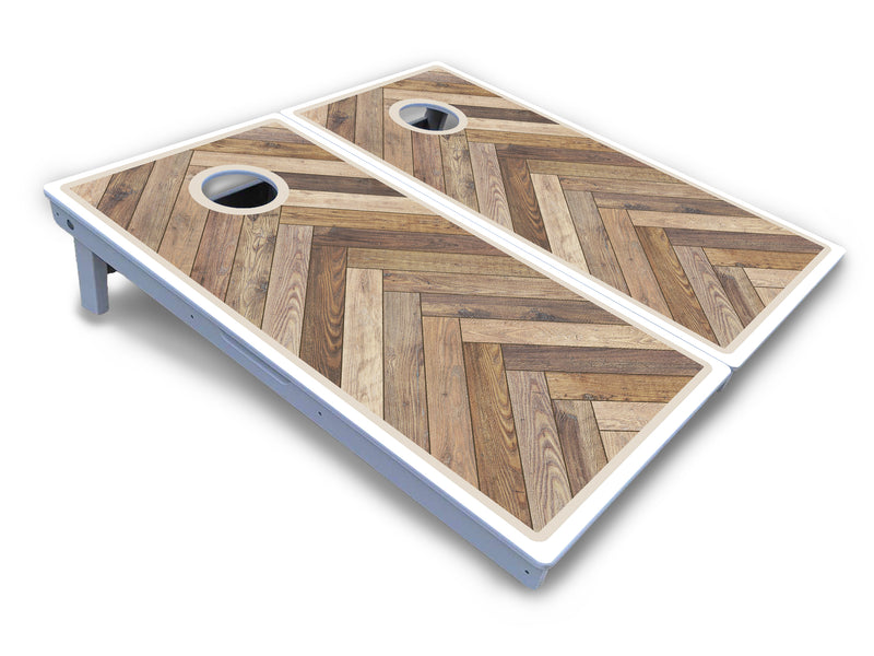 Waterproof - Herringbone w/ Border Options - All Weather Boards "Outdoor Solution" 18mm(3/4")Direct UV Printed - Regulation 2' by 4' Cornhole Boards (Set of 2 Boards) Double Thick Legs, with Leg Brace & Dual Support Braces!