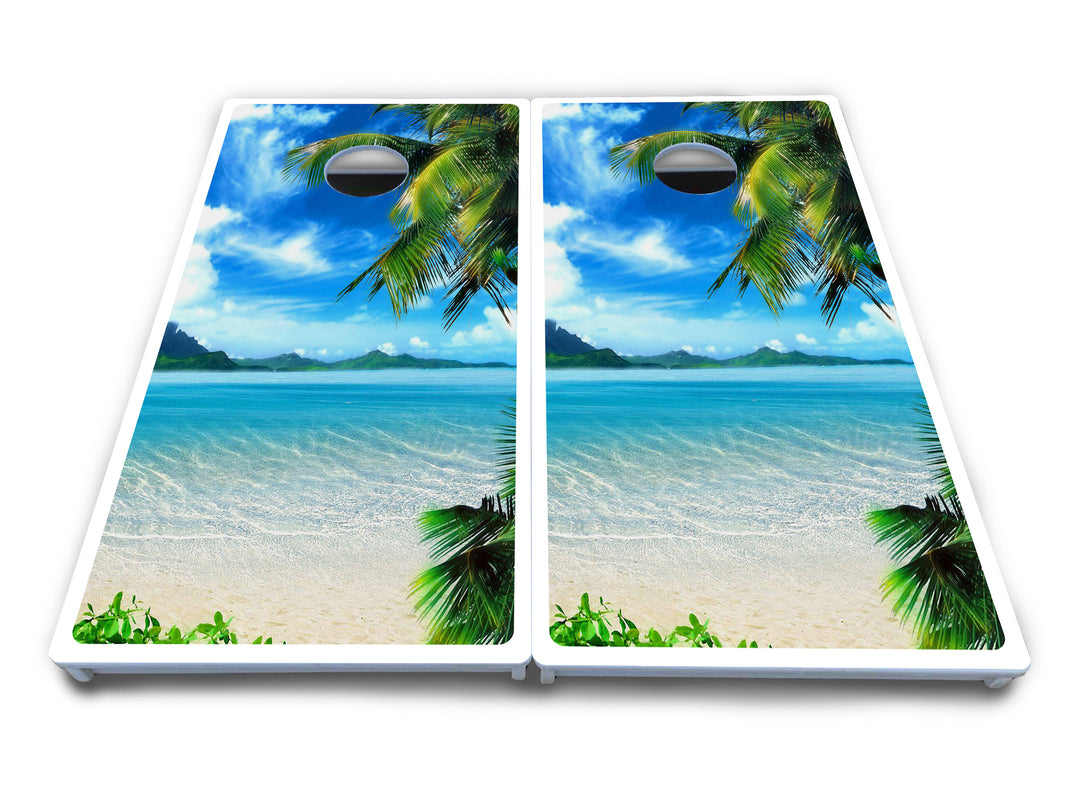 Beach Mountain Scene Cornhole Boards - All Weather Series