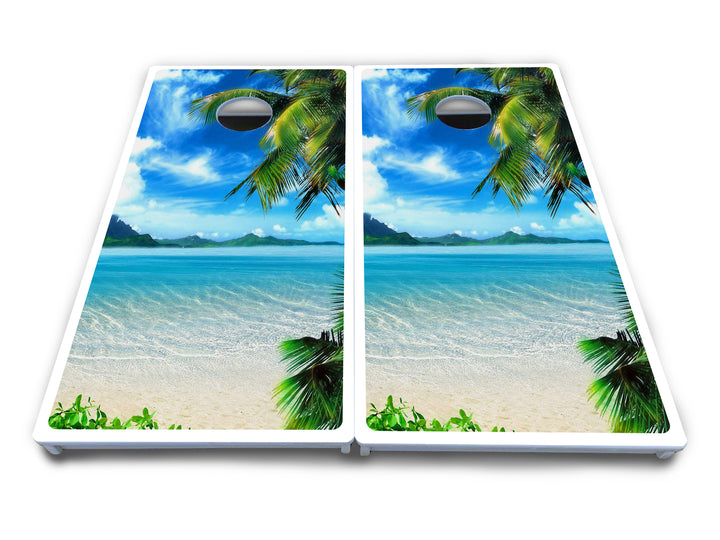 Beach Mountain Scene Cornhole Boards - All Weather Series