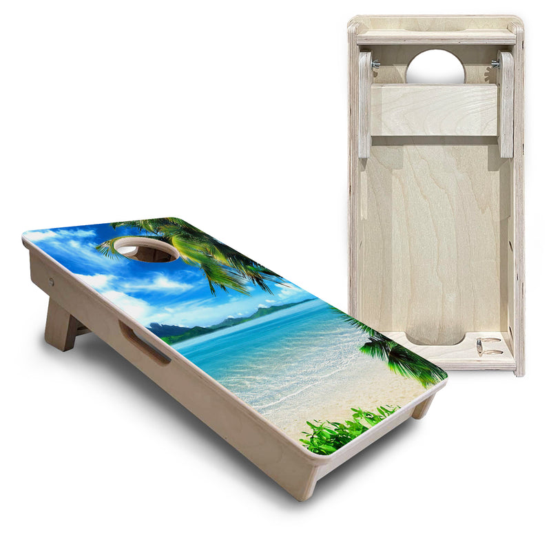 Mini Cornhole 12"x24" Boards - 4" holes - Beach Mountain Scene - 3/4″ Baltic Birch