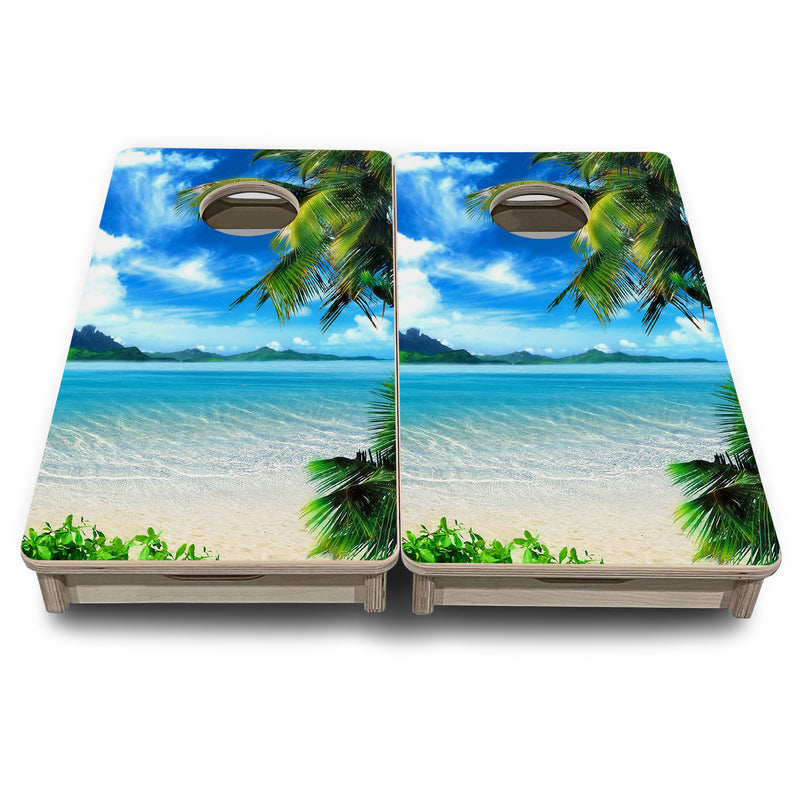 Mini Cornhole 12"x24" Boards - 4" holes - Beach Mountain Scene - 3/4″ Baltic Birch