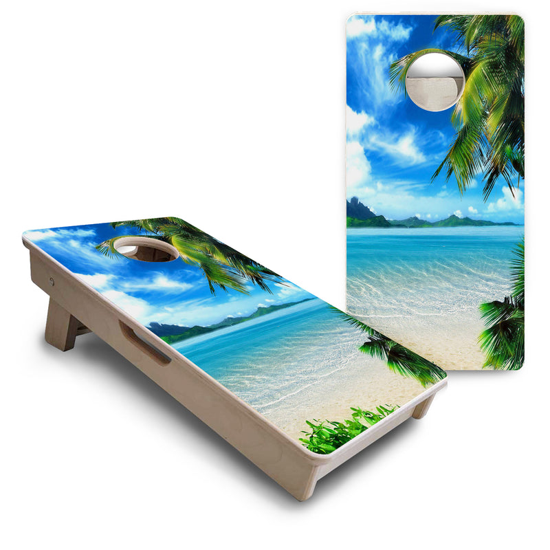 Mini Cornhole 12"x24" Boards - 4" holes - Beach Mountain Scene - 3/4″ Baltic Birch