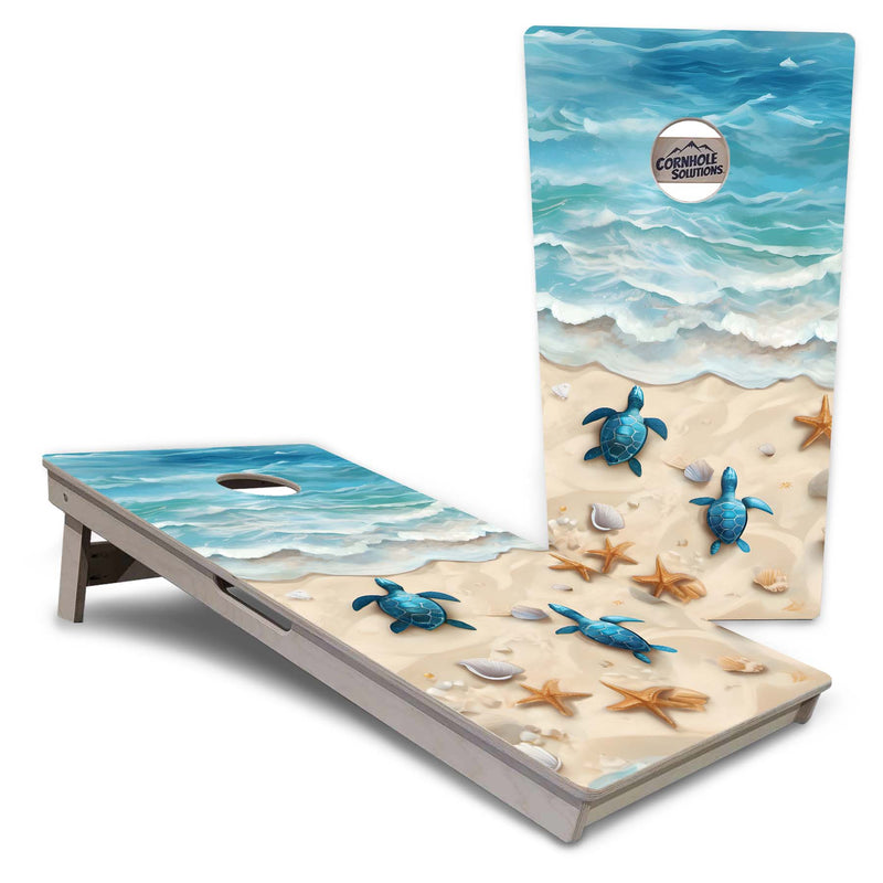 Tournament Boards - Sea Turtle Beach Scene - Professional Tournament 2'x4' Regulation Cornhole Set - 3/4″ Baltic Birch + UV Direct Print + UV Clear Coat