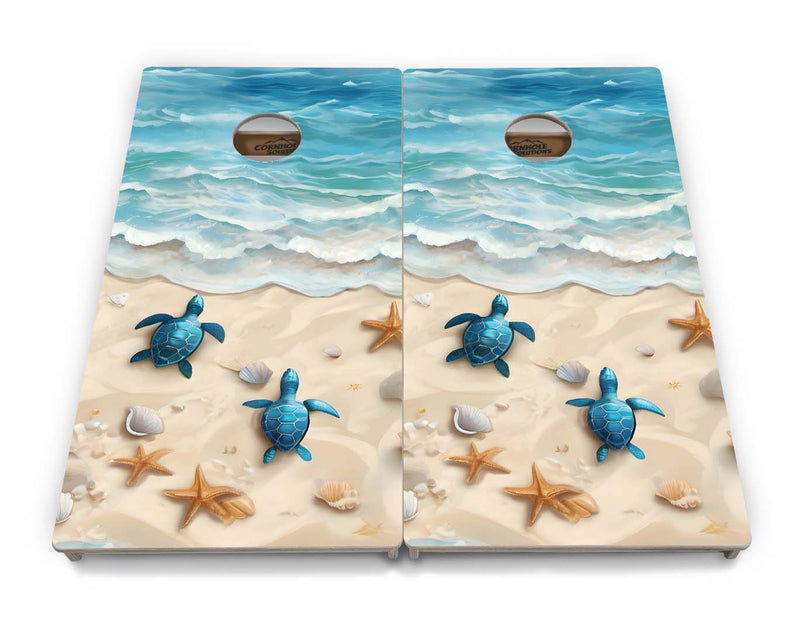 Tournament Boards - Sea Turtle Beach Scene - Professional Tournament 2'x4' Regulation Cornhole Set - 3/4″ Baltic Birch + UV Direct Print + UV Clear Coat