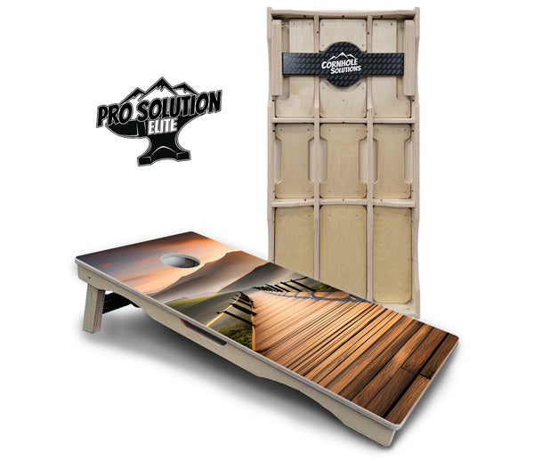 Pro Solution Elite - Wooden Bridge - Professional Tournament Cornhole Boards 3/4" Baltic Birch - Zero Bounce Zero Movement Vertical Interlocking Braces for Extra Weight & Stability +Double Thick Legs +Airmail Blocker