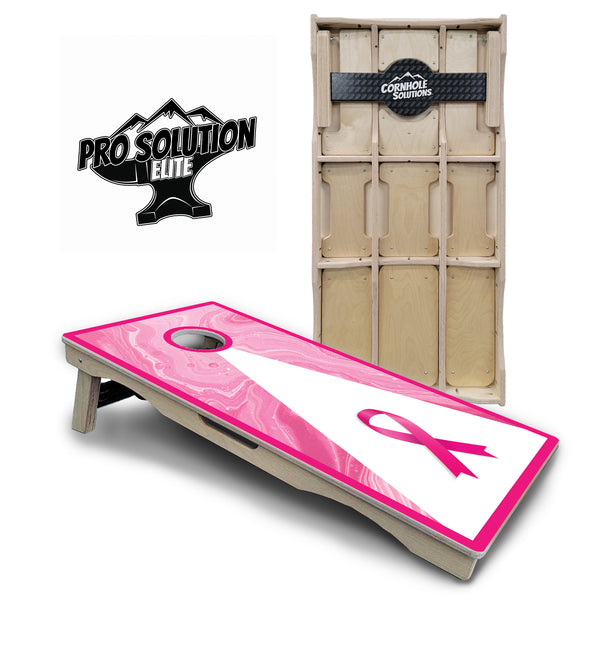 Pro Solution Elite - Pink Cancer Ribbon - Professional Tournament Cornhole Boards 3/4" Baltic Birch - Zero Bounce Zero Movement Vertical Interlocking Braces for Extra Weight & Stability +Double Thick Legs +Airmail Blocker