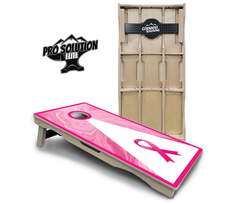 Pro Solution Elite - Cancer Awareness Design Options - Professional Tournament Cornhole Boards 3/4" Baltic Birch - Zero Bounce Zero Movement Vertical Interlocking Braces for Extra Weight & Stability +Double Thick Legs +Airmail Blocker