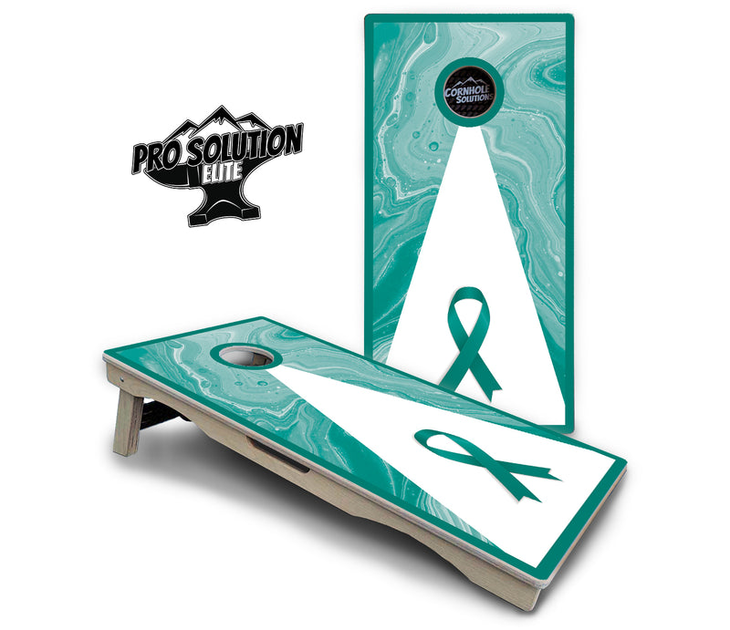 Pro Solution Elite - Cancer Awareness Design Options - Professional Tournament Cornhole Boards 3/4" Baltic Birch - Zero Bounce Zero Movement Vertical Interlocking Braces for Extra Weight & Stability +Double Thick Legs +Airmail Blocker