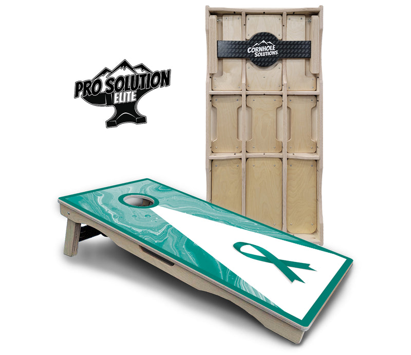 Pro Solution Elite - Cancer Awareness Design Options - Professional Tournament Cornhole Boards 3/4" Baltic Birch - Zero Bounce Zero Movement Vertical Interlocking Braces for Extra Weight & Stability +Double Thick Legs +Airmail Blocker