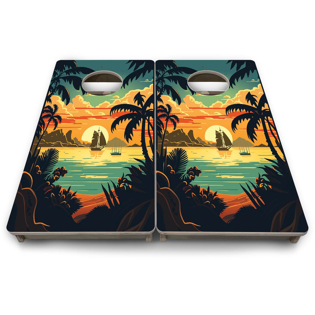 Beach Sunset Design Options - Mini or Vacation Size Cornhole Boards