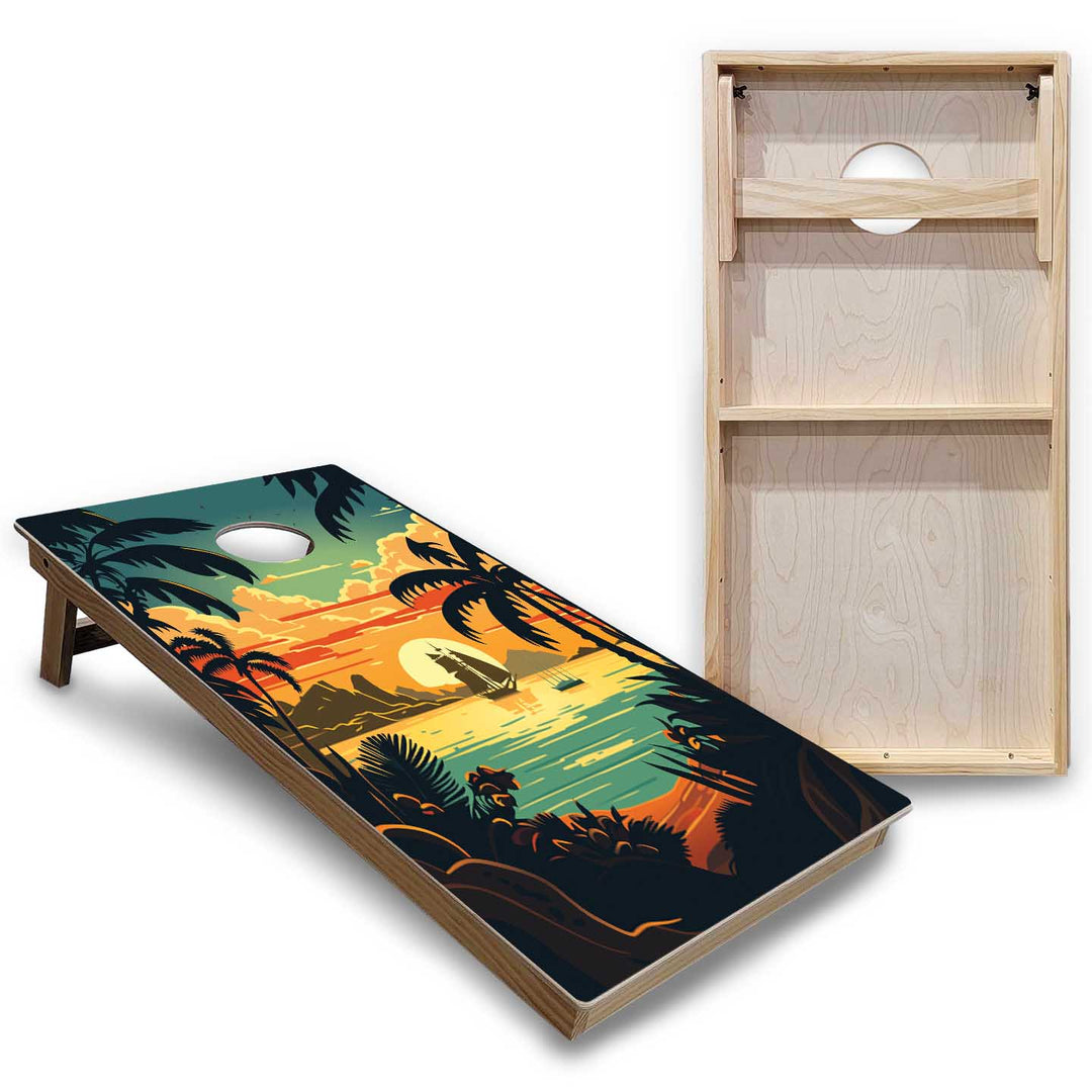 Beach/Mountain Sunset Cornhole Boards - Backyard Series