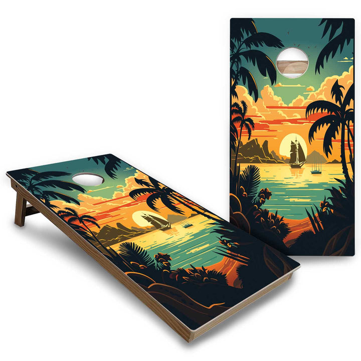 Beach/Mountain Sunset Cornhole Boards - Backyard Series
