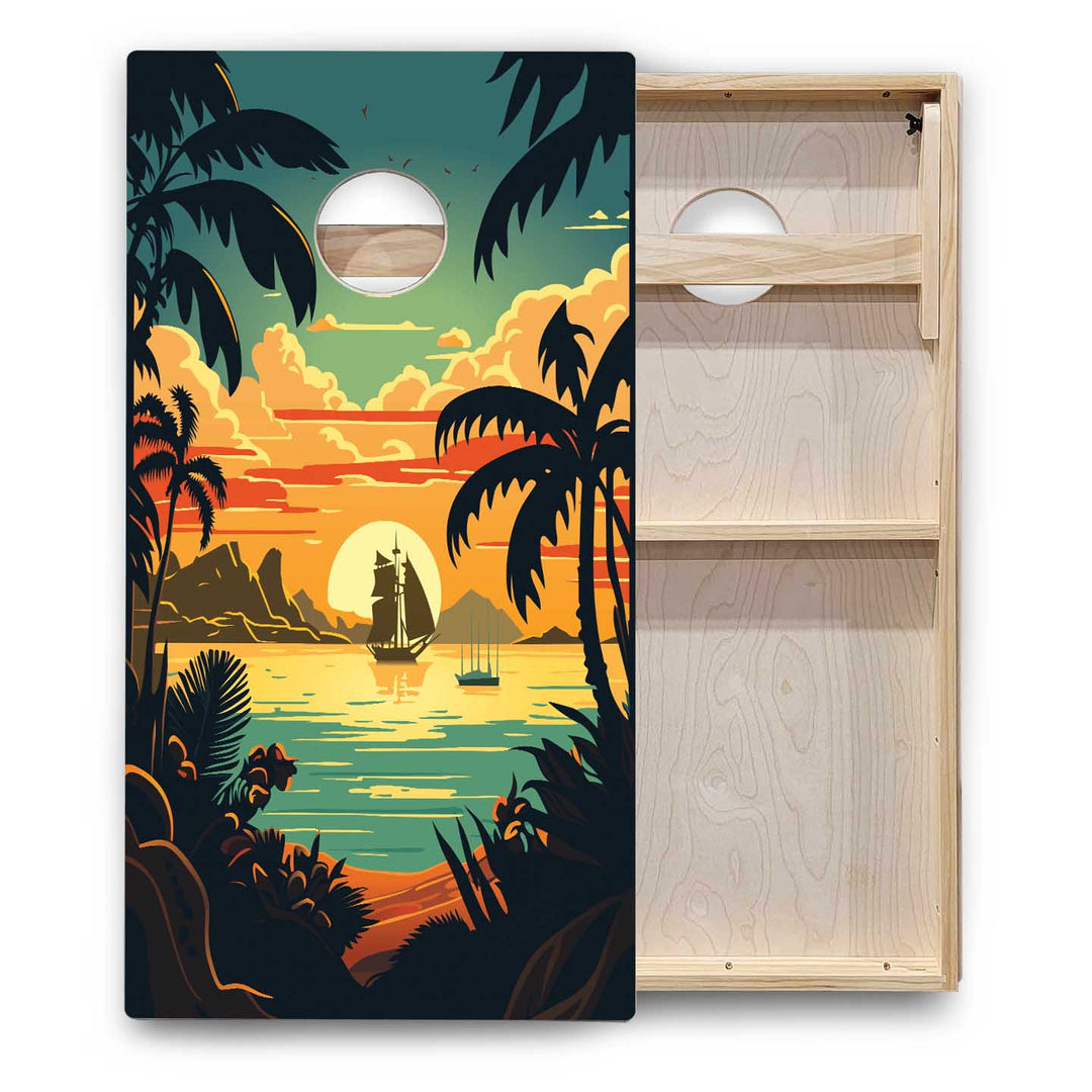Beach/Mountain Sunset Cornhole Boards - Backyard Series