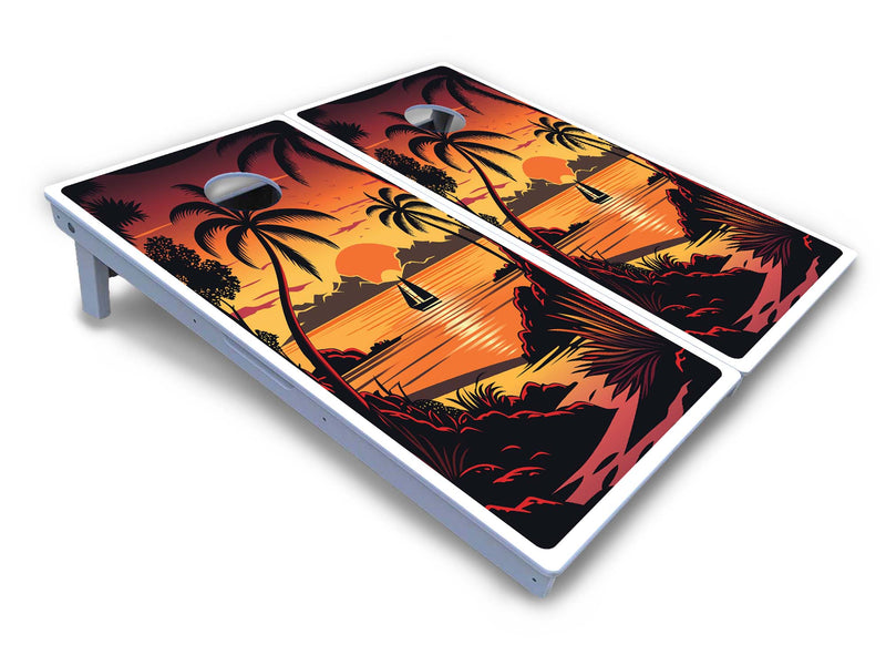 Waterproof - Beach/Mountain Ai Design Options - All Weather Boards "Outdoor Solution" 18mm(3/4")Direct UV Printed - Regulation 2' by 4' Cornhole Boards (Set of 2 Boards) Double Thick Legs, with Leg Brace & Dual Support Braces!