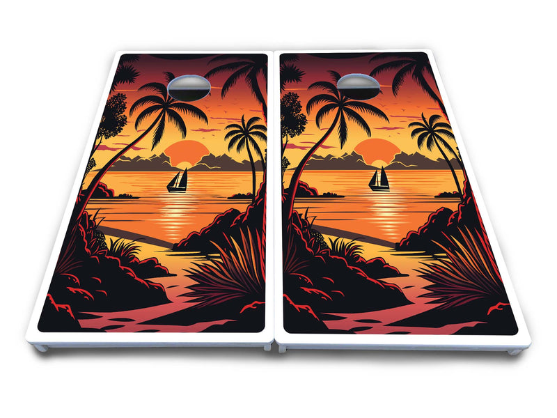 Waterproof - Beach/Mountain Ai Design Options - All Weather Boards "Outdoor Solution" 18mm(3/4")Direct UV Printed - Regulation 2' by 4' Cornhole Boards (Set of 2 Boards) Double Thick Legs, with Leg Brace & Dual Support Braces!