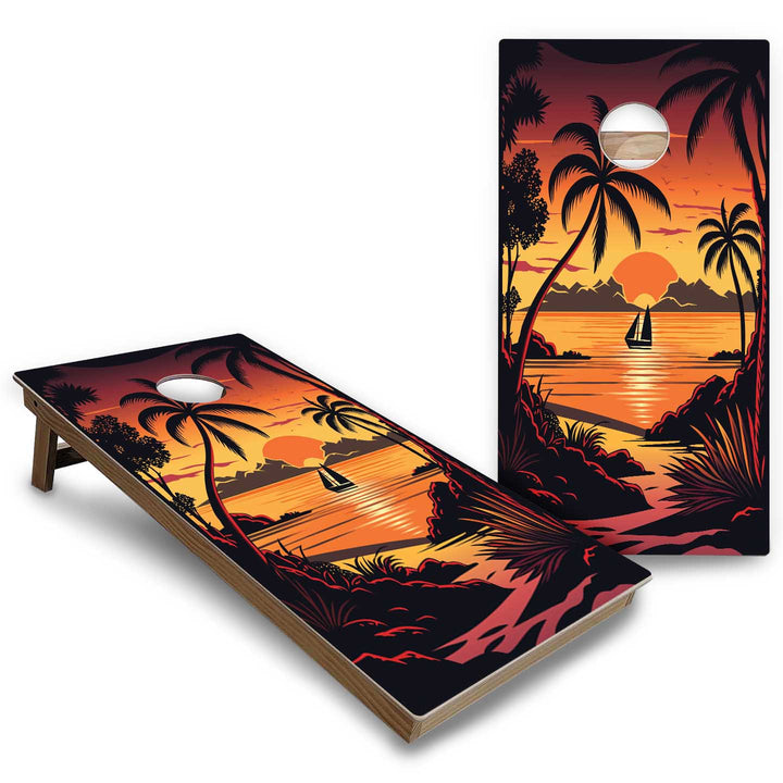 Beach/Mountain Sunset Cornhole Boards - Backyard Series