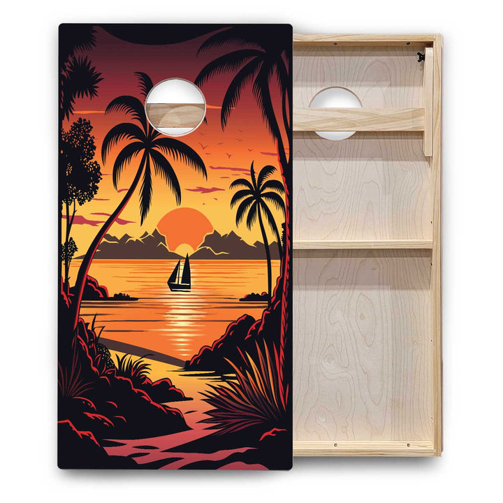 Beach/Mountain Sunset Cornhole Boards - Backyard Series