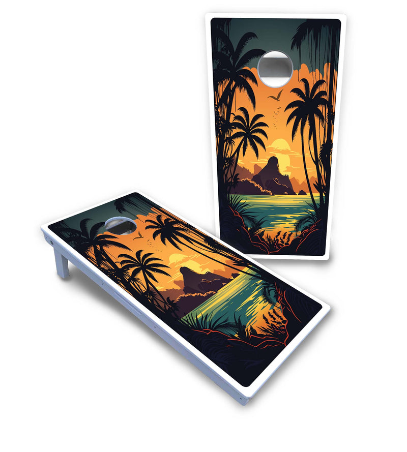 Waterproof - Beach/Mountain Ai Design Options - All Weather Boards "Outdoor Solution" 18mm(3/4")Direct UV Printed - Regulation 2' by 4' Cornhole Boards (Set of 2 Boards) Double Thick Legs, with Leg Brace & Dual Support Braces!