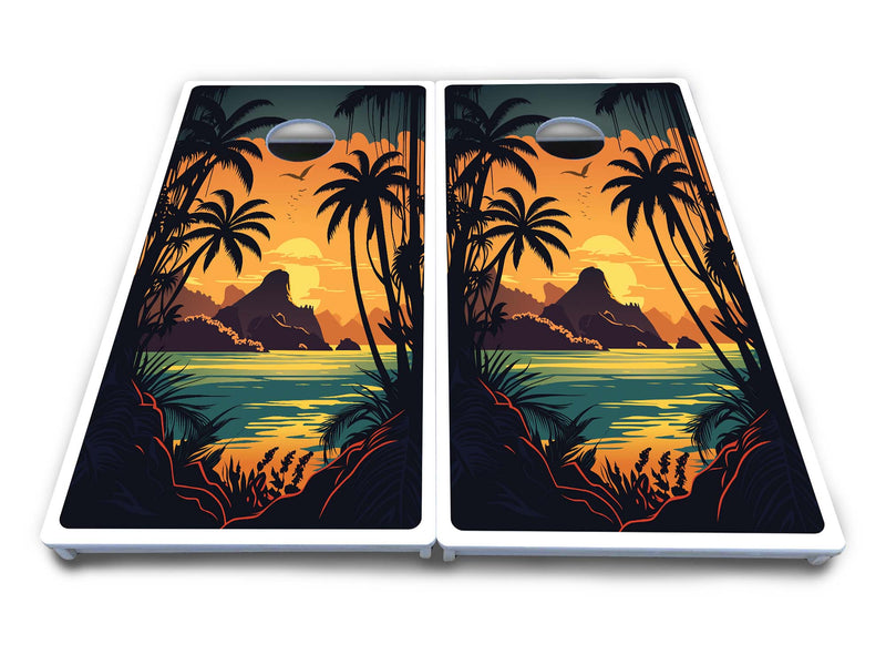 Waterproof - Beach Sunset Ai Design Options - All Weather Boards "Outdoor Solution" 18mm(3/4")Direct UV Printed - Regulation 2' by 4' Cornhole Boards (Set of 2 Boards) Double Thick Legs, with Leg Brace & Dual Support Braces!