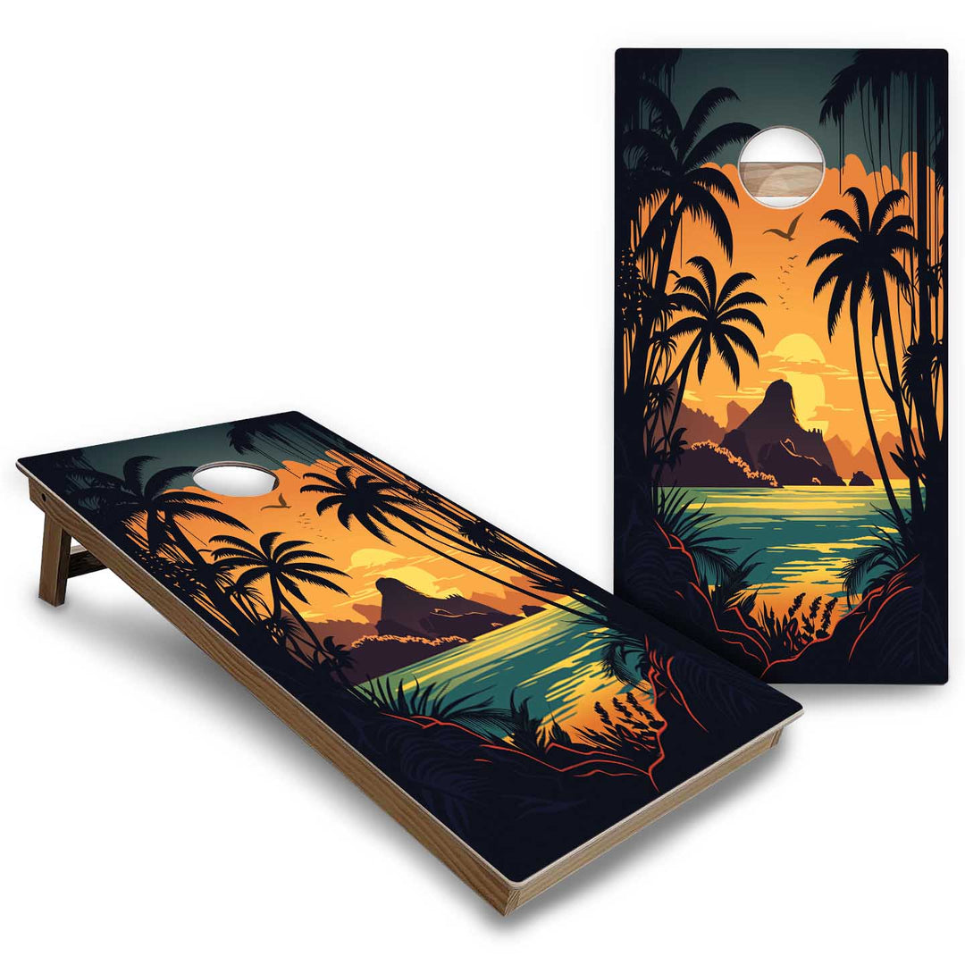 Beach/Mountain Sunset Cornhole Boards - Backyard Series