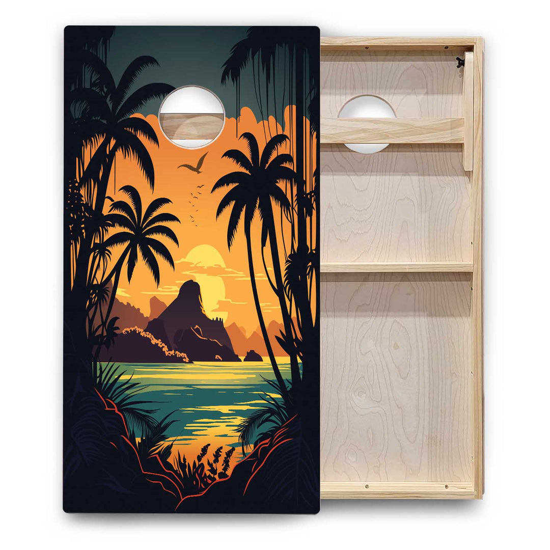 Beach/Mountain Sunset Cornhole Boards - Backyard Series