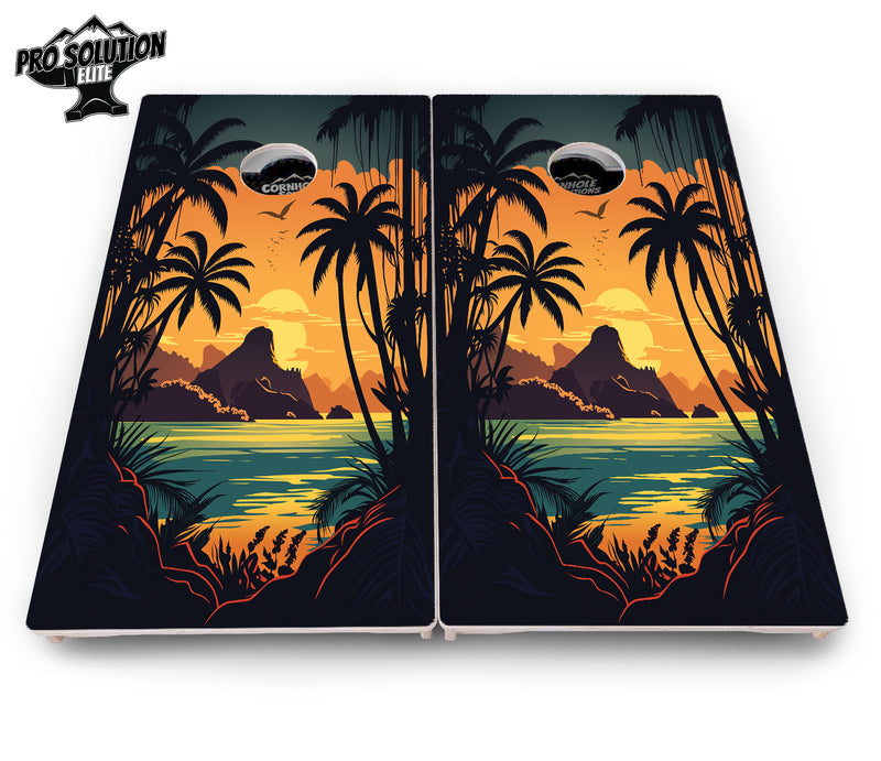 Pro Solution Elite - Beach Sunset Ai Design Options - Professional Tournament Cornhole Boards 3/4" Baltic Birch - Zero Bounce Zero Movement Vertical Interlocking Braces for Extra Weight & Stability +Double Thick Legs +Airmail Blocker