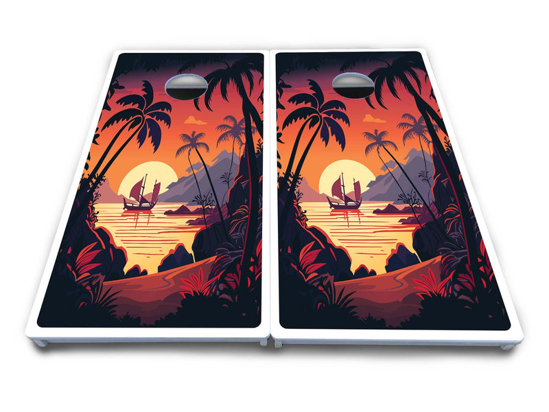 Waterproof - Beach/Mountain Ai Design Options - All Weather Boards "Outdoor Solution" 18mm(3/4")Direct UV Printed - Regulation 2' by 4' Cornhole Boards (Set of 2 Boards) Double Thick Legs, with Leg Brace & Dual Support Braces!