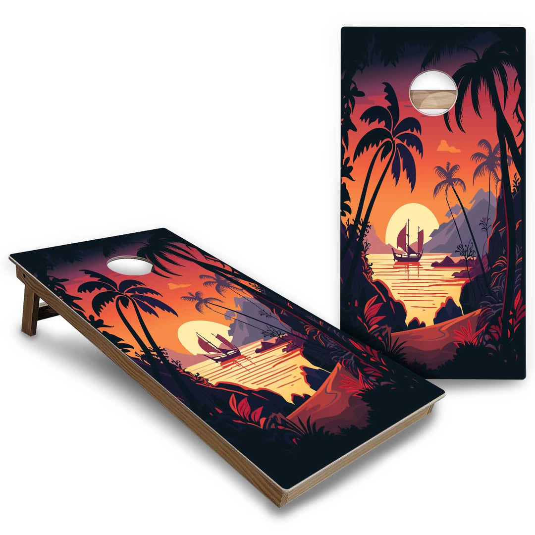 Beach/Mountain Sunset Cornhole Boards - Backyard Series