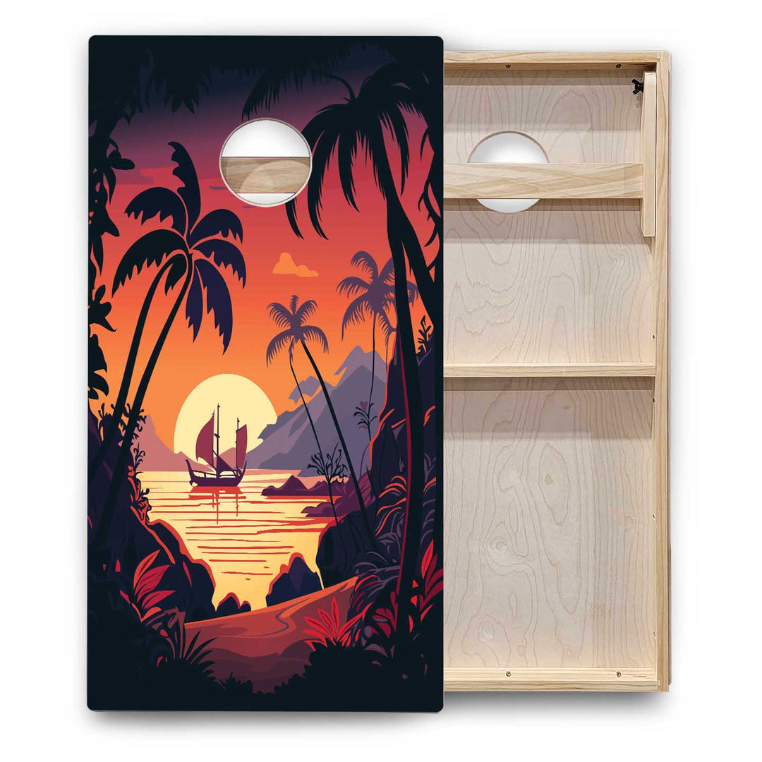 Beach/Mountain Sunset Cornhole Boards - Backyard Series