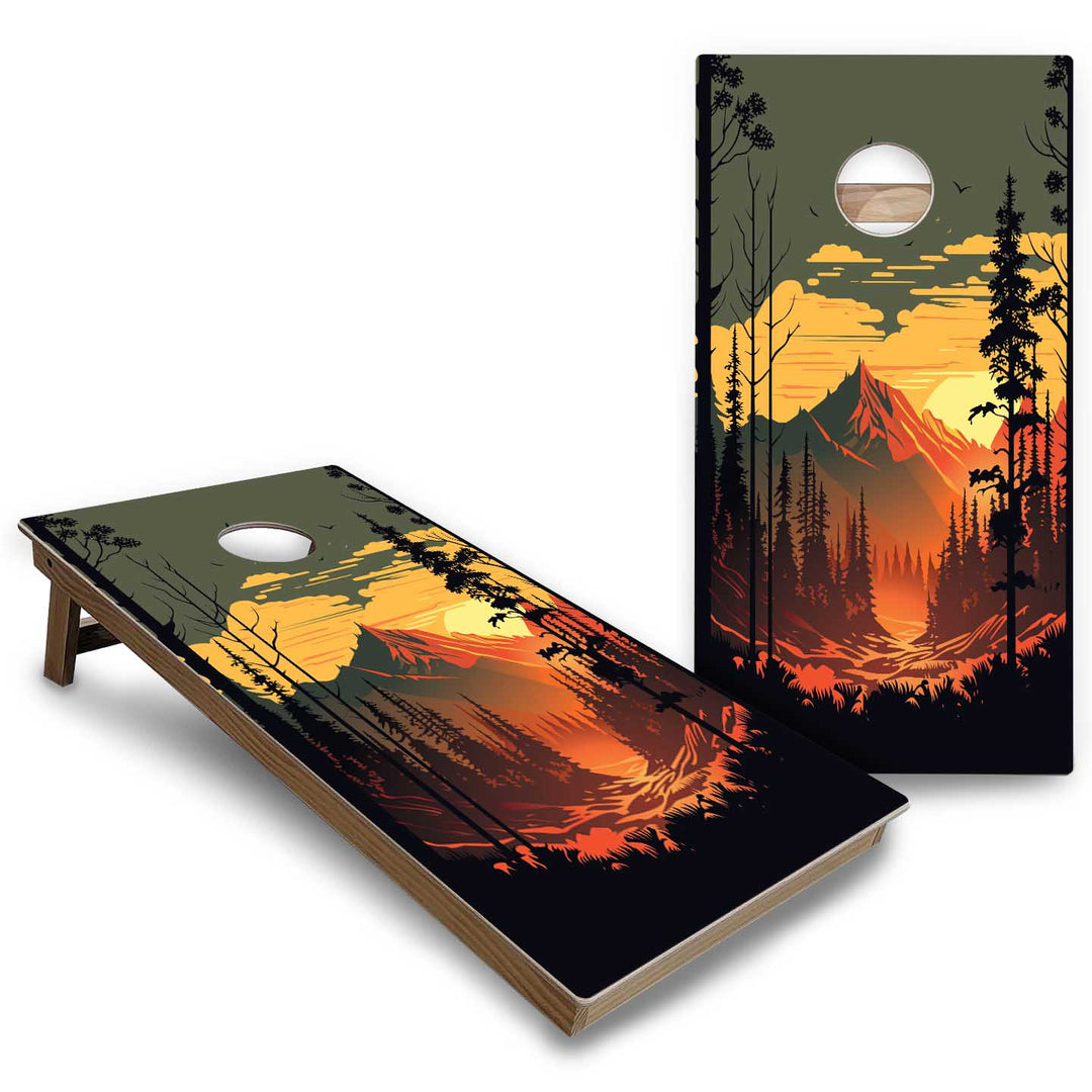 Beach/Mountain Sunset Cornhole Boards - Backyard Series