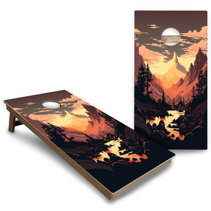 Beach/Mountain Sunset Cornhole Boards - Backyard Series