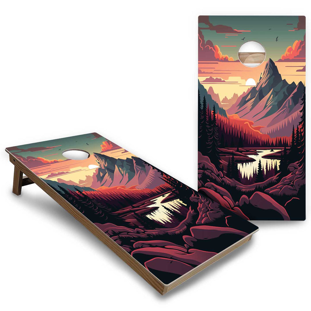 Beach/Mountain Sunset Cornhole Boards - Backyard Series