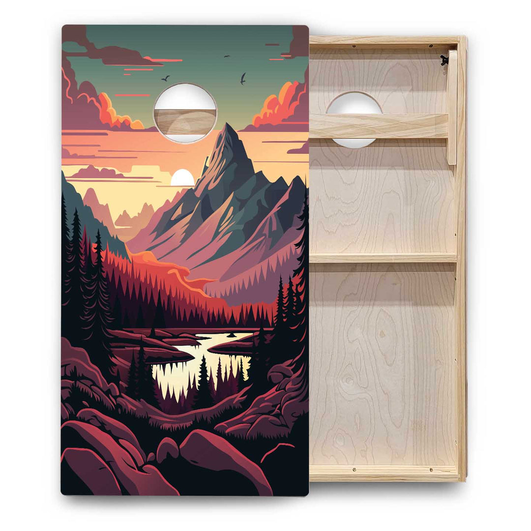 Beach/Mountain Sunset Cornhole Boards - Backyard Series